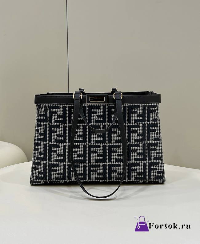 Fortok Fendi FF Embroidered X Tote Bag Black 41x13x29cm - 1