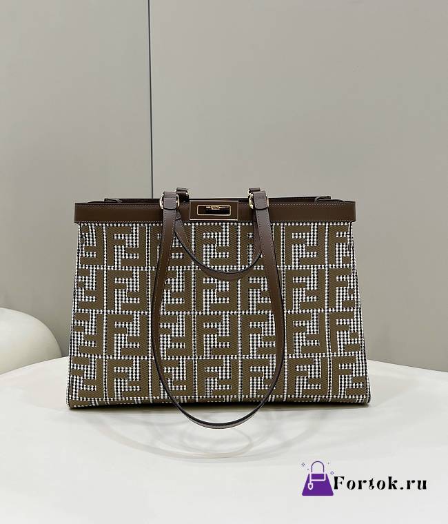 Fortok Fendi FF Embroidered X Tote Bag Brown 41x13x29cm - 1