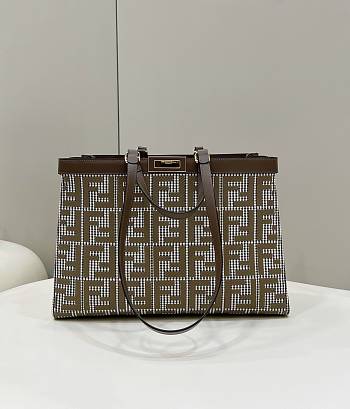 Fortok Fendi FF Embroidered X Tote Bag Brown 41x13x29cm