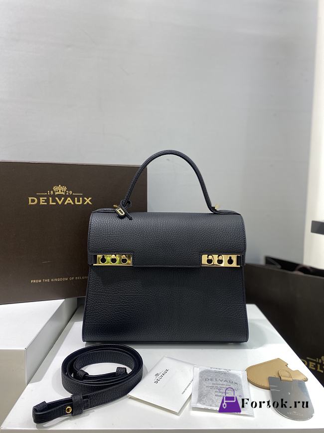 Fortok Delvaux Black Leather Tempete Bag 28cm - 1