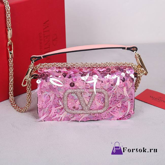 Fortok Valentino Garavani Mini Loco 3D Embroidered Bag Pink 19x10.5x5cm - 1