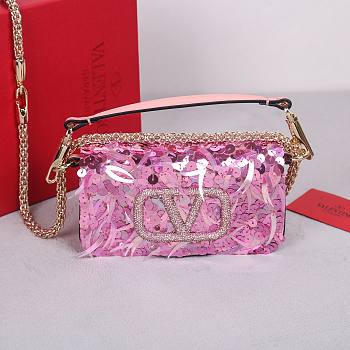 Fortok Valentino Garavani Mini Loco 3D Embroidered Bag Pink 19x10.5x5cm