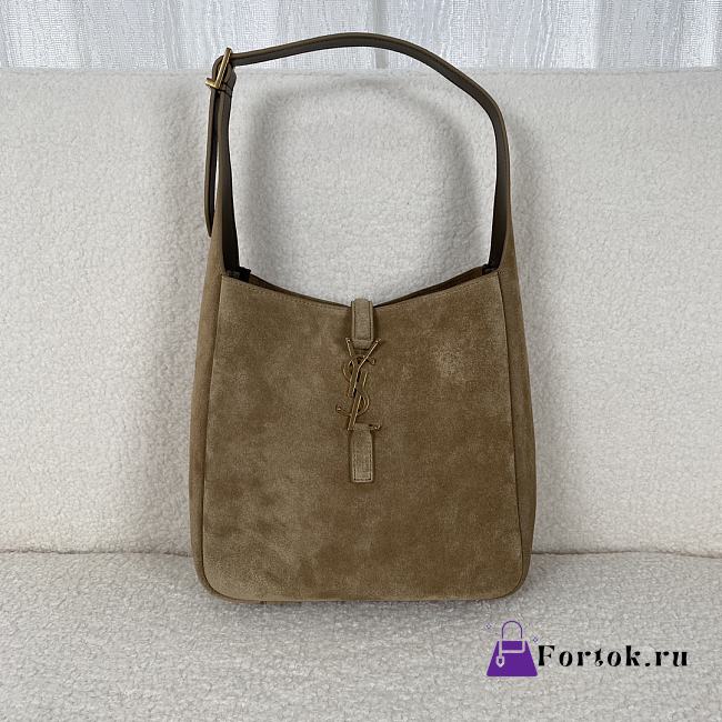 Fortok Saint Laurent Le5A7 Suede Bucket Bag in Olive Green 23x22x8.5cm - 1