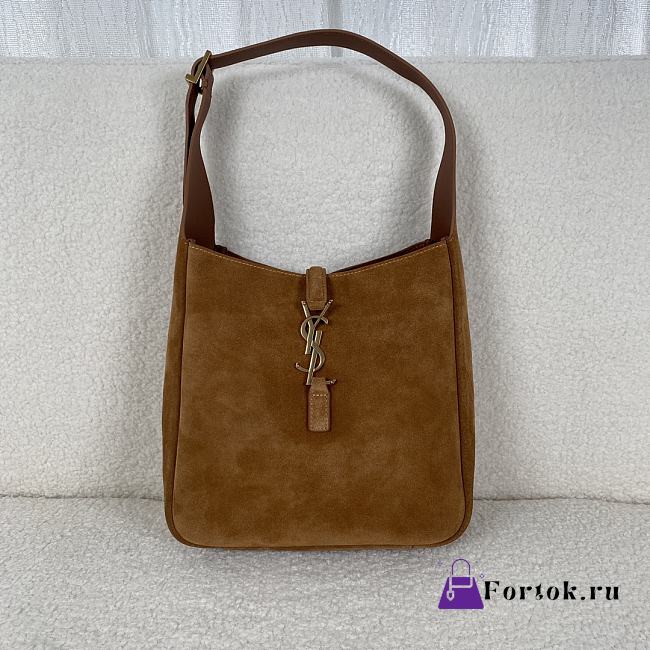 Fortok Saint Laurent Le5A7 Suede Bucket Bag in Brown 23x22x8.5cm - 1