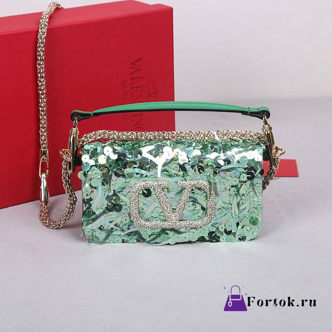 Fortok Valentino Garavani Mini Loco 3D Embroidered Bag Green 19x10.5x5cm - 1