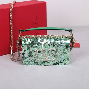 Fortok Valentino Garavani Mini Loco 3D Embroidered Bag Green 19x10.5x5cm