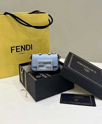 Fortok Fendi Mini Baguette Leather Bag in Blue 12x3.5x7.5cm