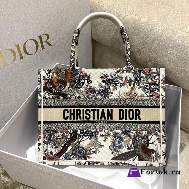 Fortok Dior Ecru Multicolor Jardin d'Hiver Embroidery Tote Bag 36×27.5×16.5cm - 1