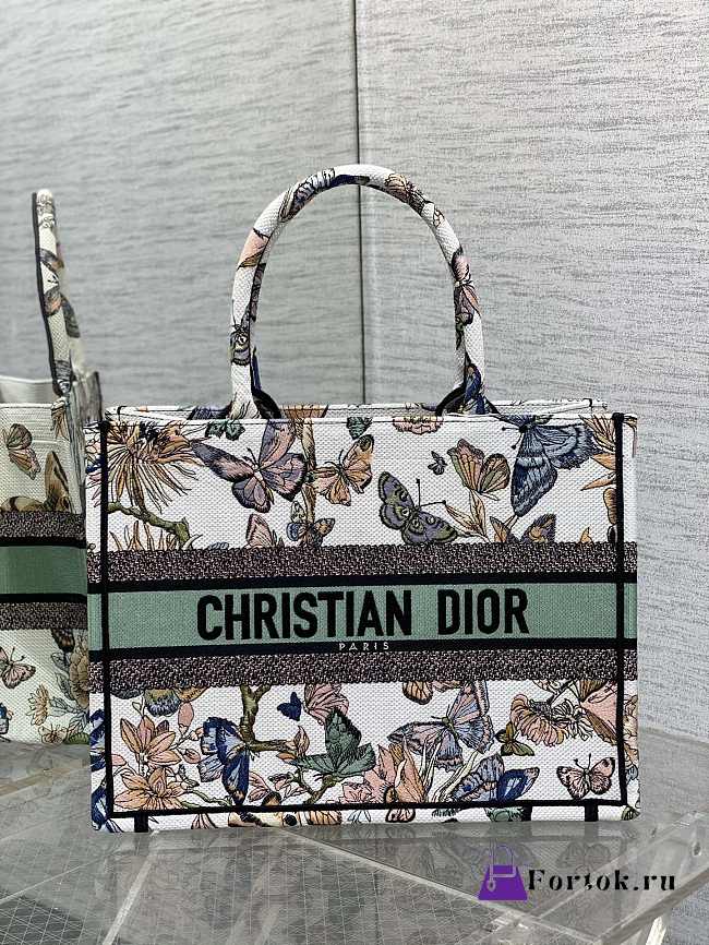 Fortok Dior White Multicolor Toile de Jouy Mexico Embroidery Tote Bag 36×27.5×16.5cm - 1