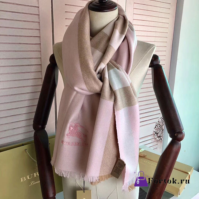 Fortok Burberry Cashmerre Scarf Pink/Grey/Brown 200x70cm - 1