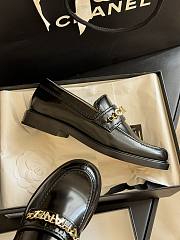 Fortok Chanel Logo Shiny Calfskin Loafers in Black  - 2