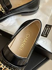 Fortok Chanel Logo Shiny Calfskin Loafers in Black  - 3