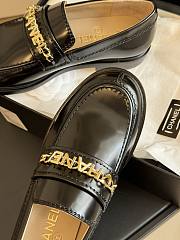 Fortok Chanel Logo Shiny Calfskin Loafers in Black  - 6