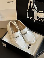 Fortok Chanel Logo Shiny Calfskin Loafers in White - 1