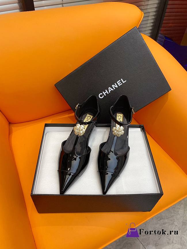 Fortok Chanel Pearl Camellia Shoes Black - 1