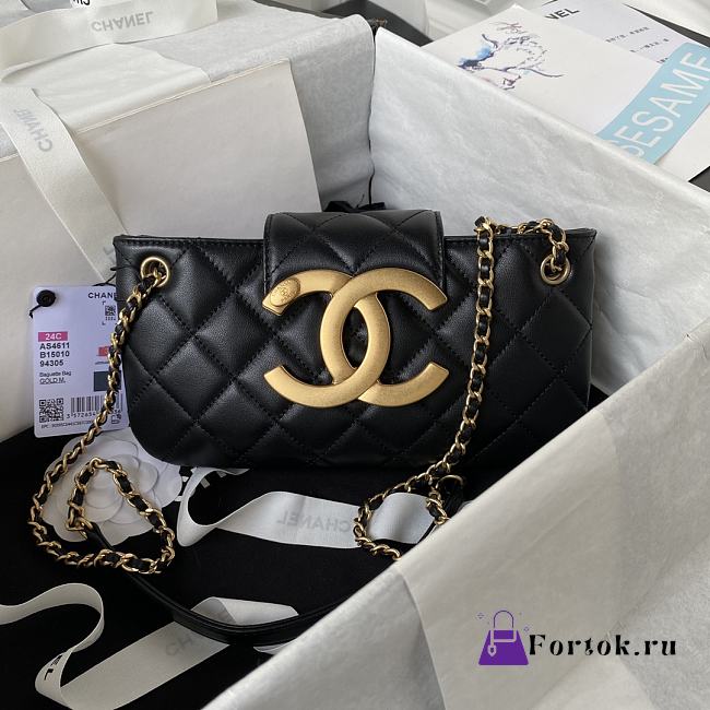 Fortok Chanel 24C Large Double C Baguette Bag Black 11.5×24×4.5cm - 1
