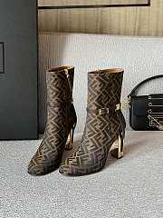 Fortok Fendi Delfina Original Jacquard Fabric Short Boots Brown - 1