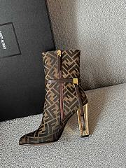 Fortok Fendi Delfina Original Jacquard Fabric Short Boots Brown - 3