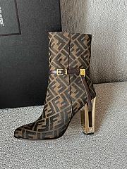 Fortok Fendi Delfina Original Jacquard Fabric Short Boots Brown - 6