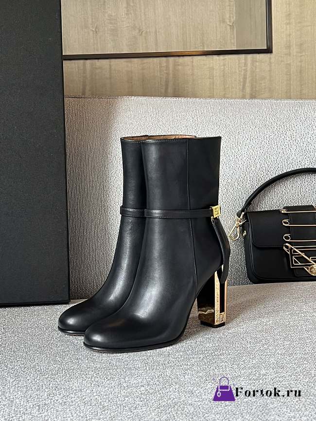 Fortok Fendi Delfina Original Jacquard Fabric Short Boots Black - 1