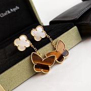 Fortok Van Cleef&Arpels Four-leaf Clover Tiger Eye Stone Butterfly Earrings - 1