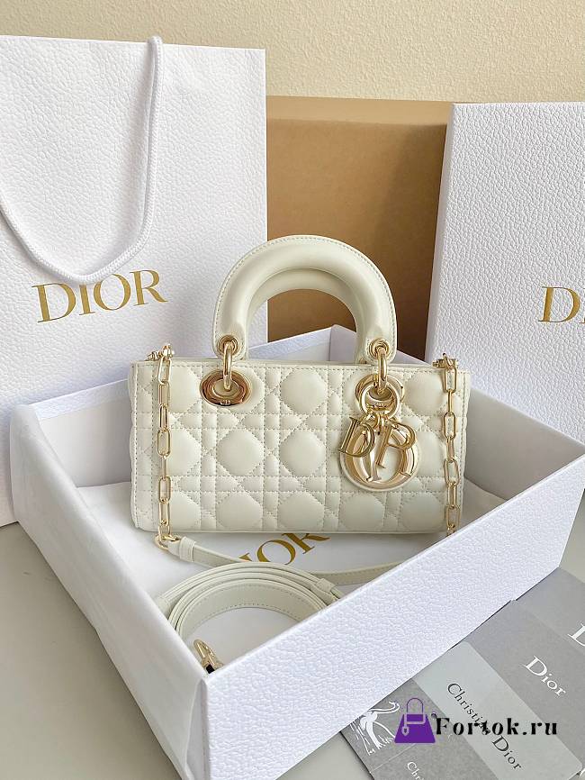 Fortok Dior Lady D-Joy Lambskin Cannage Bag White 22x12x6cm - 1