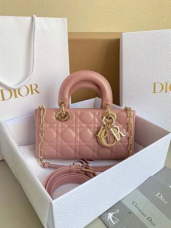 Fortok Dior Lady D-Joy Lambskin Cannage Bag Pink 22x12x6cm