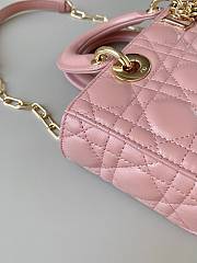 Fortok Dior Lady D-Joy Lambskin Cannage Bag Pink 22x12x6cm - 3