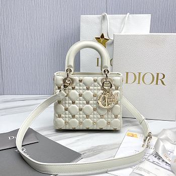 Fortok Dior Lady Cannage Lambskin with Gold-Finish Butterfly Bag White 20x17x8cm