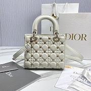 Fortok Dior Lady Cannage Lambskin with Gold-Finish Butterfly Bag White 20x17x8cm - 3