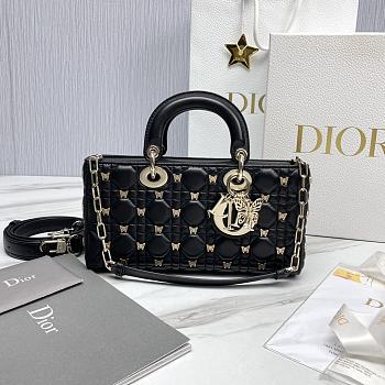 Fortok Dior Lady D-Joy Cannage Lambskin with Gold-Finish Butterfly Bag Black 26x13.5x5cm 