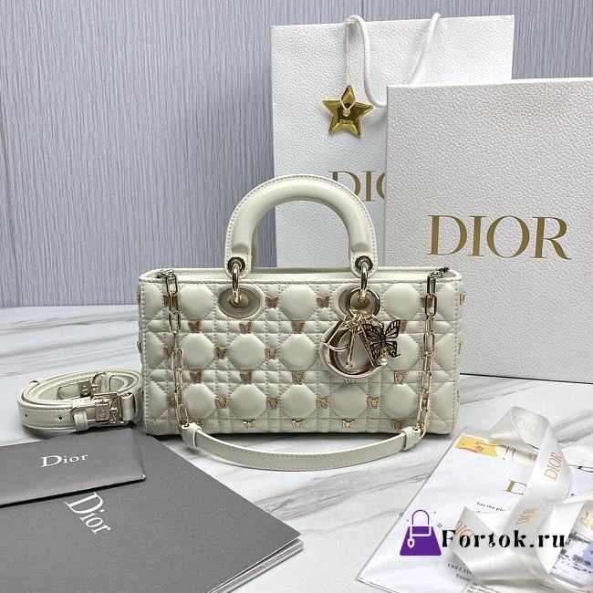 Fortok Dior Lady D-Joy Cannage Lambskin with Gold-Finish Butterfly Bag White 26x13.5x5cm - 1