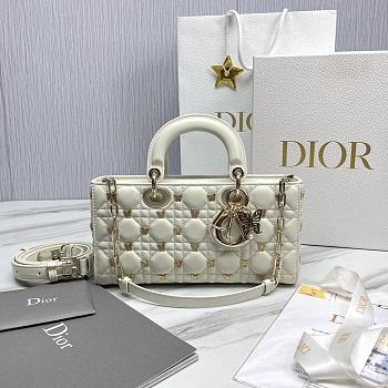 Fortok Dior Lady D-Joy Cannage Lambskin with Gold-Finish Butterfly Bag White 26x13.5x5cm