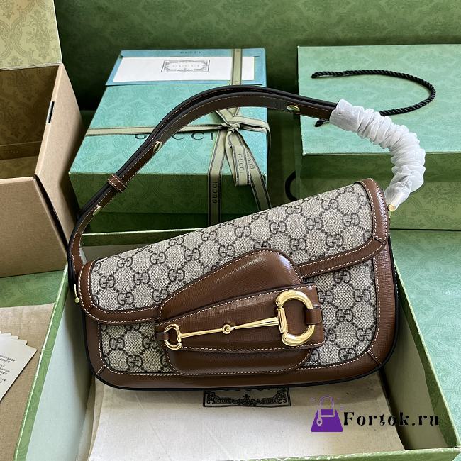 Fortok Gucci Horsebit 1955 Mini Shoulder Bag Beige&Brown 764155 26.5x10.5x4cm - 1