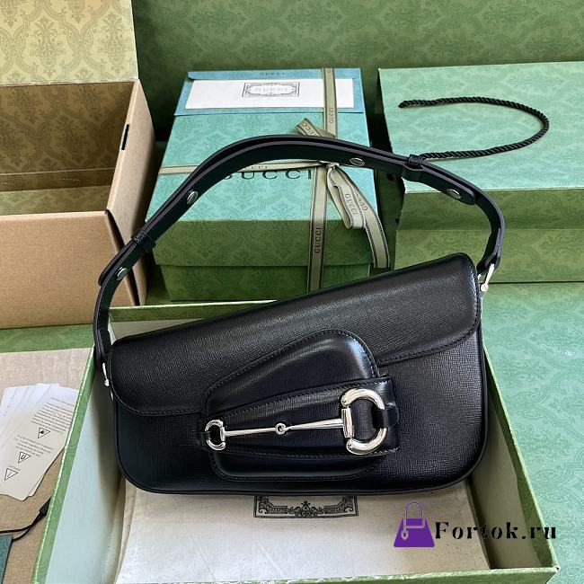 Fortok Gucci Horsebit 1955 Mini Shoulder Bag Black 764155 26.5x10.5x4cm - 1