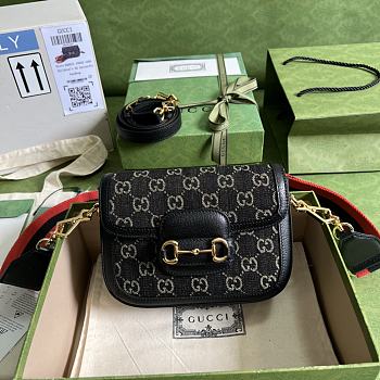 Fortok Gucci Horse 1955 Shoulder Bag Denim Black 658574 20.5x14x5cm