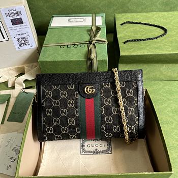 Fortok Gucci Ophidia Chain-Strap Shoulder Bag Denim Black 503877 26x17x8cm