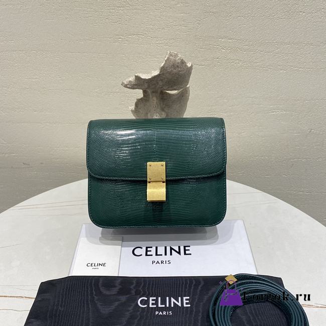 Fortok Celine Dark Green Lizard Leather Box Bag 18.5×15×6cm - 1