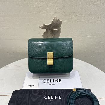 Fortok Celine Dark Green Lizard Leather Box Bag 18.5×15×6cm