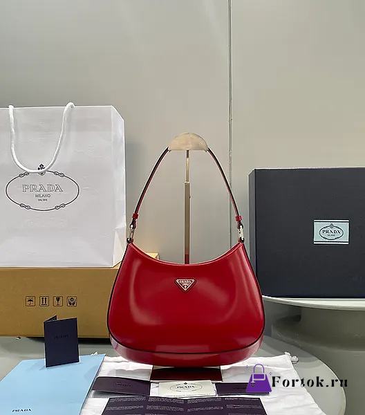 Fortok Prada Cleo Brushed Leather Hobo Bag In Red 27×19×5cm - 1