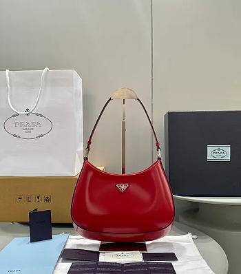 Fortok Prada Cleo Brushed Leather Hobo Bag In Red 27×19×5cm