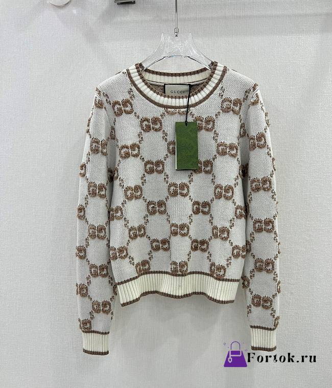 Fortok Gucci Jacquard-knit Wool-bouclé Long-Sleeves Sweater White - 1