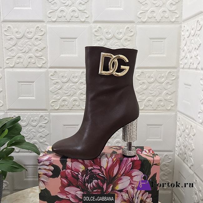 Fortok Dolce&Gabbana Hollow Drill Heel Short Boots in Dark Brown - 1