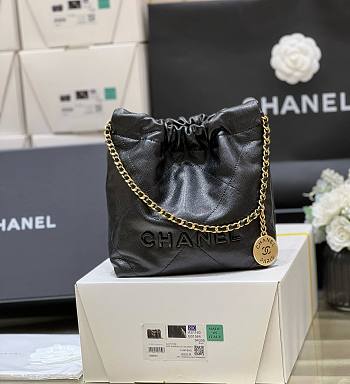 Fortok Chanel 22 Grained Leather With Black Chanel Logo Handbag 20x19x6cm