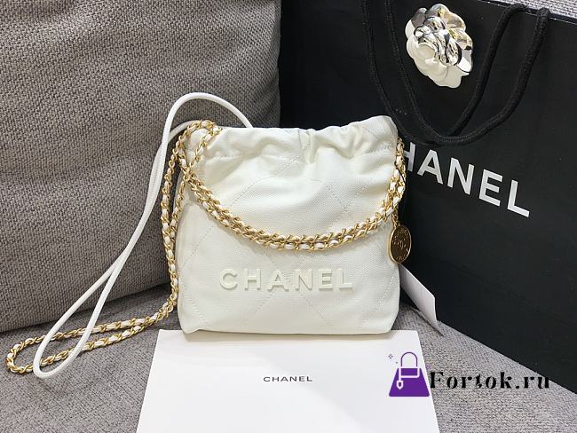 Fortok Chanel 22 Grained Leather With White Chanel Logo Handbag 18x20x6.5cm - 1