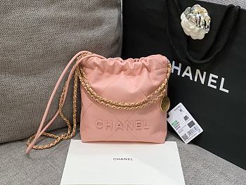 Fortok Chanel 22 Grained Leather With Pink Chanel Logo Handbag 18x20x6.5cm