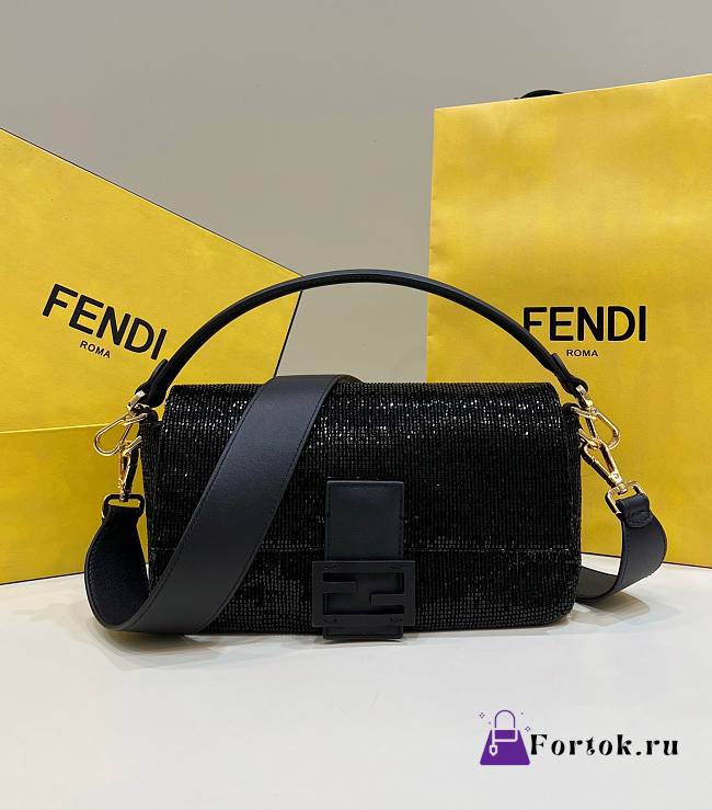 Fortok Fendi Baguette Re-Edition Lilac Beads Bag in Black 27cm - 1