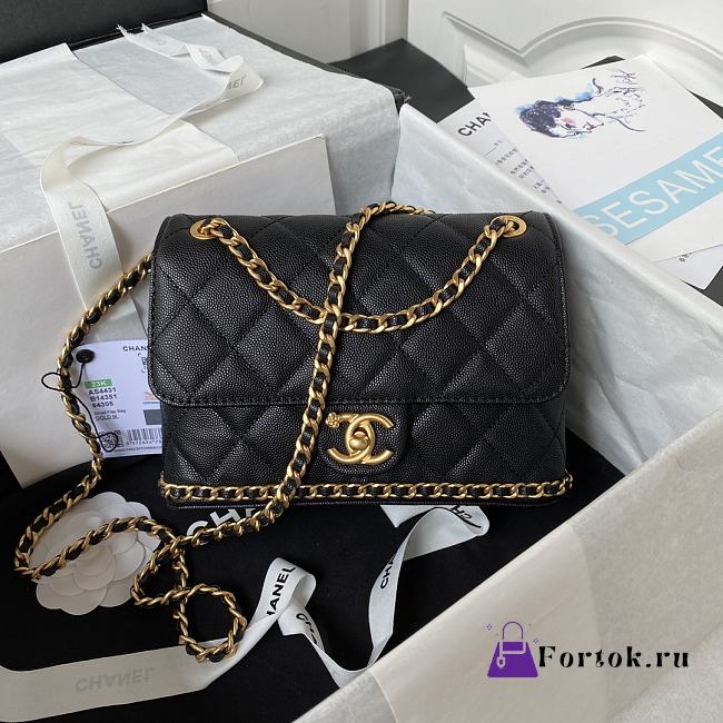 Fortok Chanel 23K Grained Calfskin Flap Bag in Black AS4431 13×20.5×7.5cm - 1
