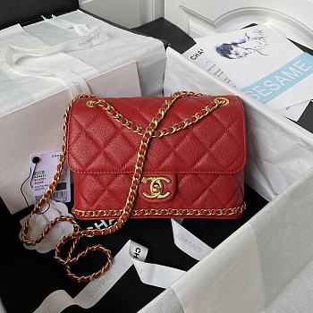 Fortok Chanel 23K Grained Calfskin Flap Bag in Red AS4431 13×20.5×7.5cm