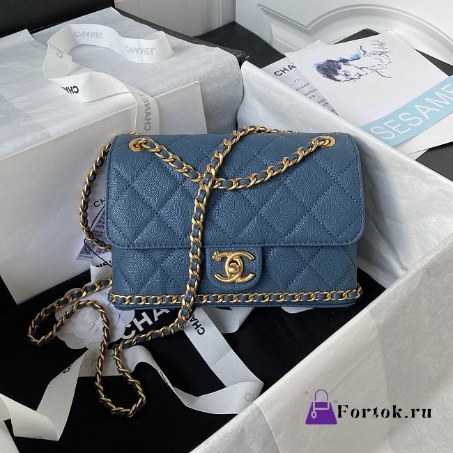 Fortok Chanel 23K Grained Calfskin Flap Bag in Blue AS4431 13×20.5×7.5cm - 1